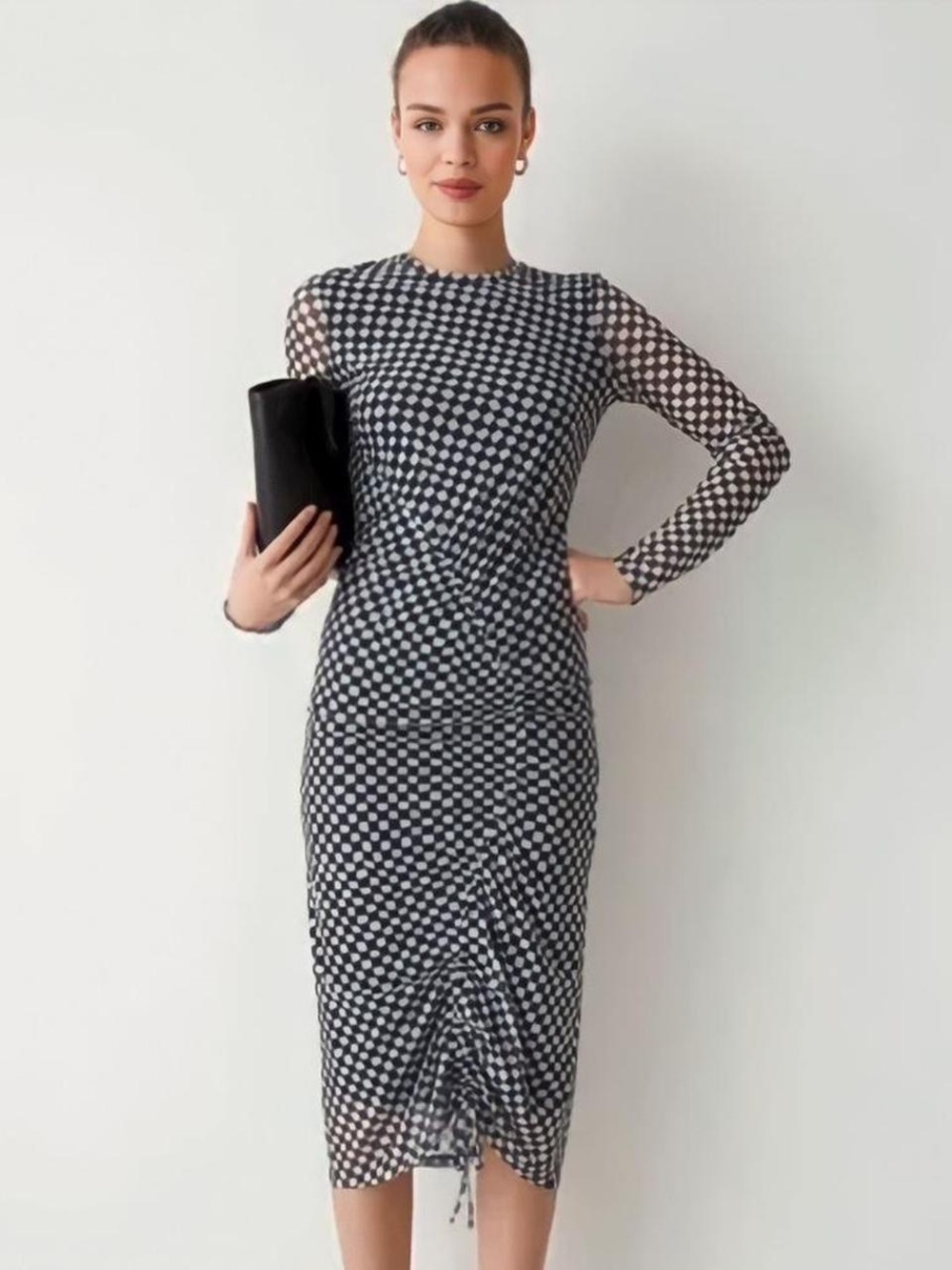 & Other Stories Checkered Print Mesh Midi Dress